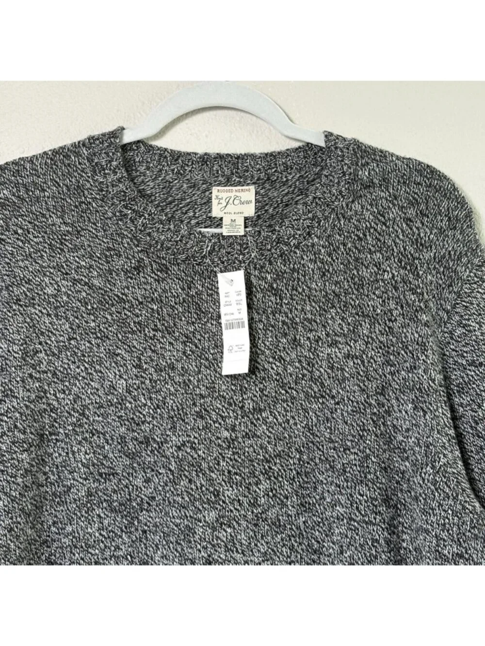 J Crew Rugged Merino Wool Blend Sweater Mens Size M Marled Black Crew‎ Neck NWT